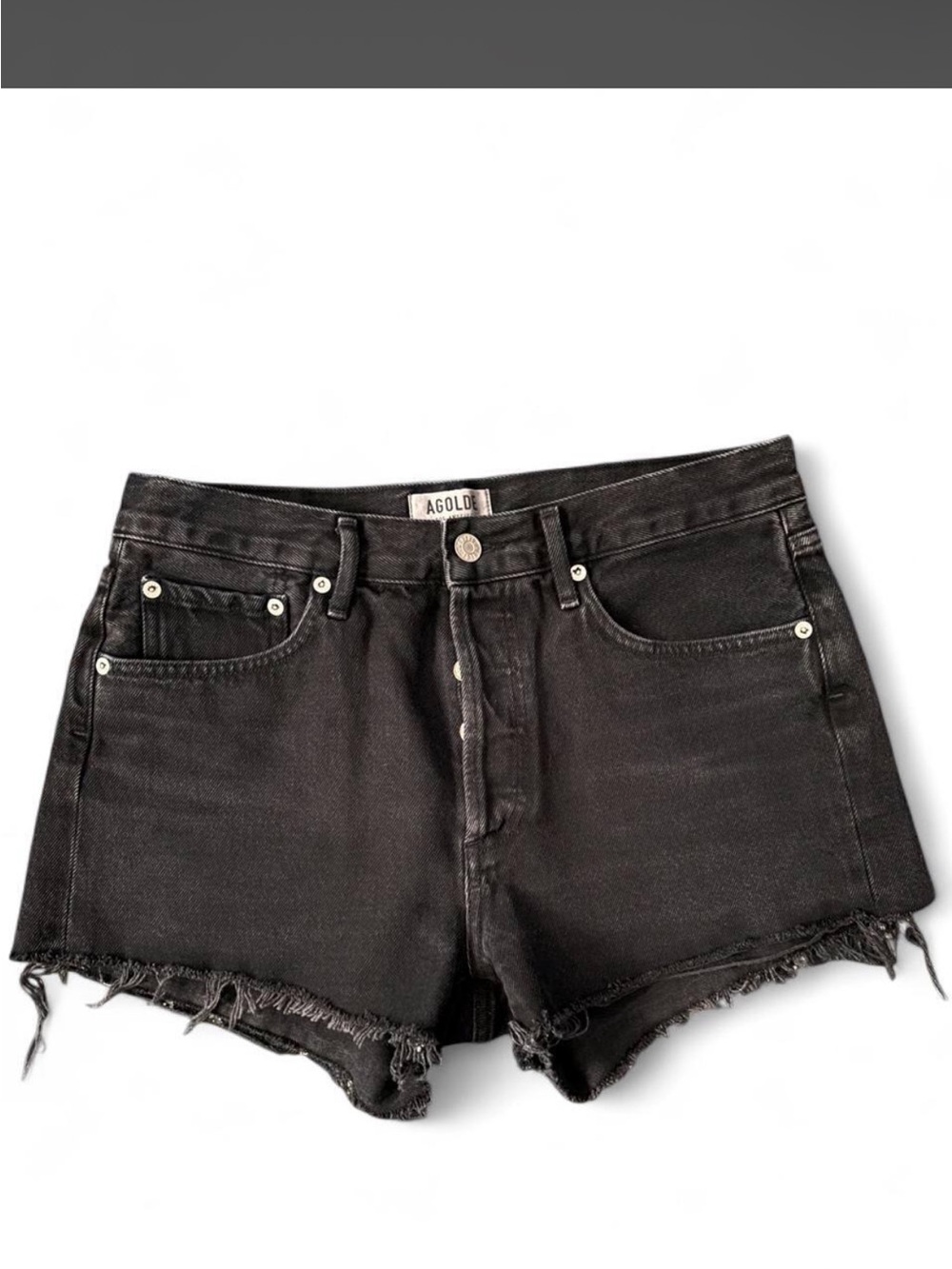 Agolde Black Distressed High-Rise Denim Shorts